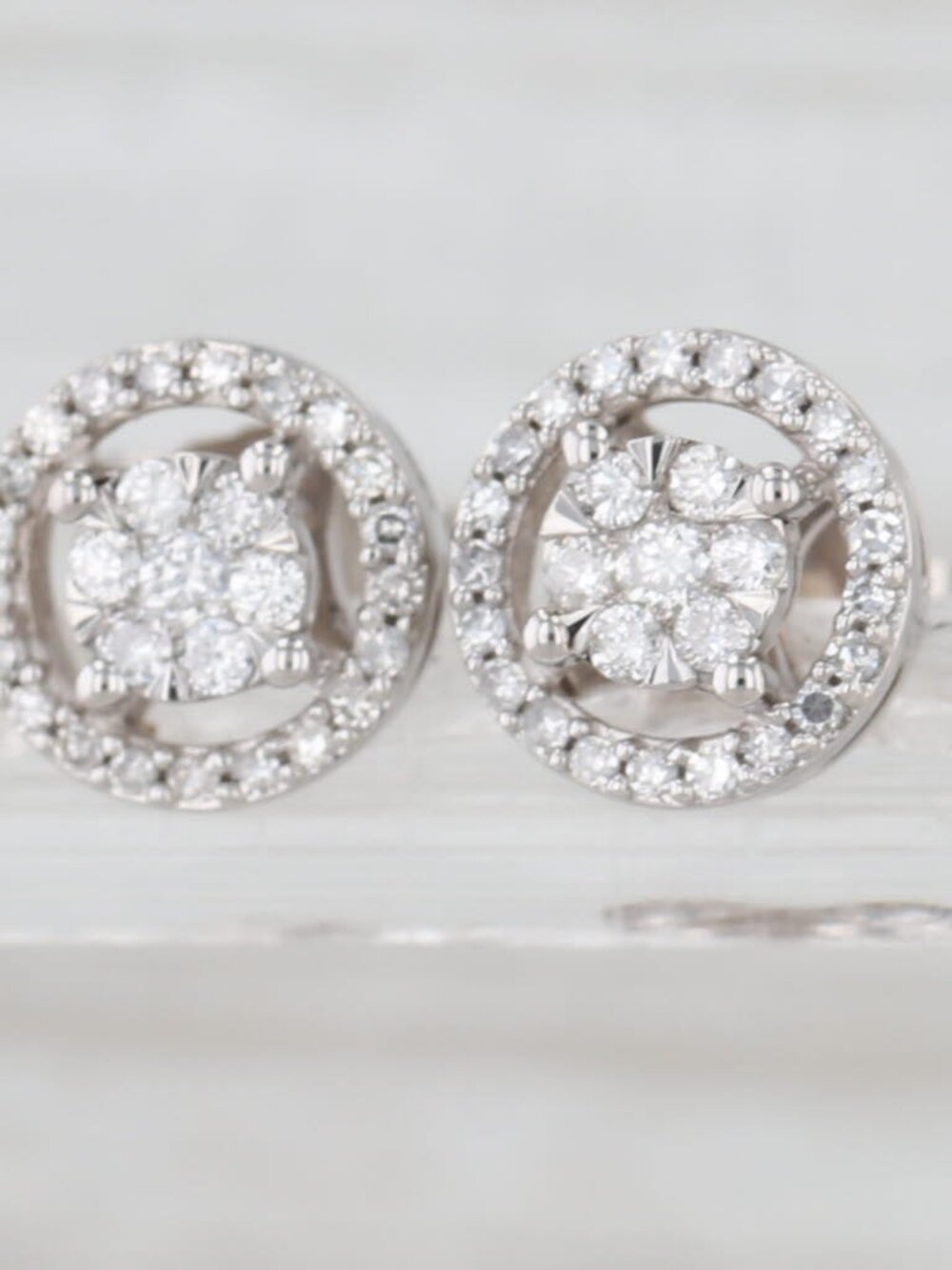 0.21ctw Diamond Cluster Halo Stud Earrings 10k White Gold Round Studs